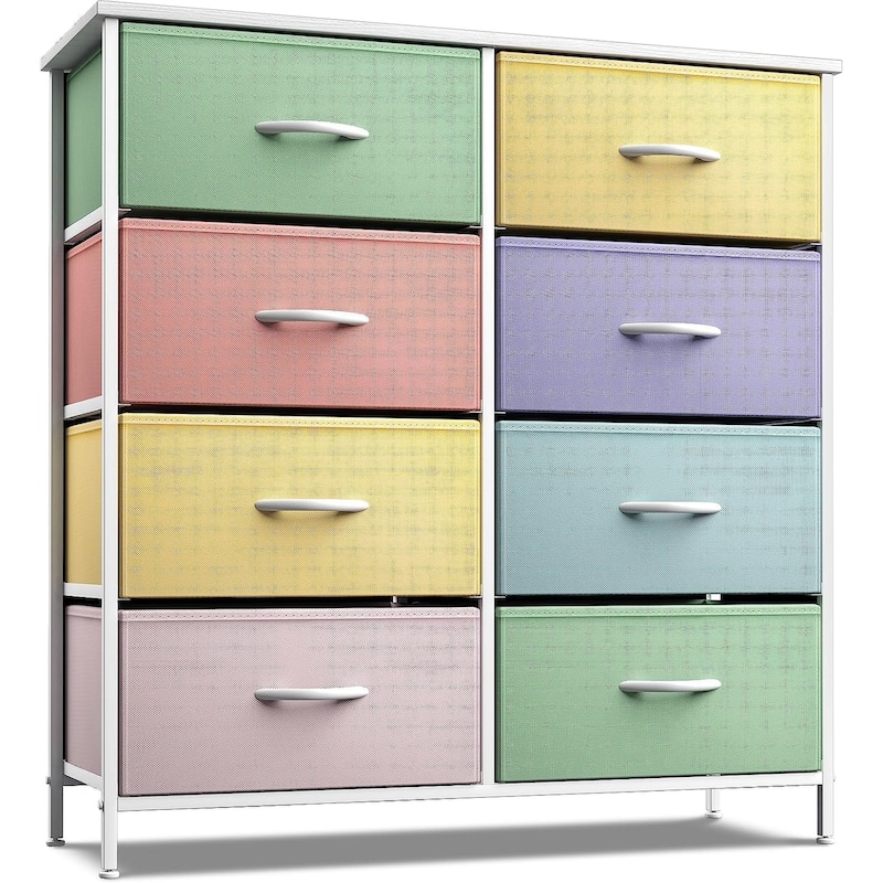 Sorbus Kids Dresser with 8 Drawers - Furniture Storage Chest Tower Unit - Steel Frame, Wood Top, Tie-dye Fabric Bins (Pastel 1) - Pastel 1 - 8-drawer