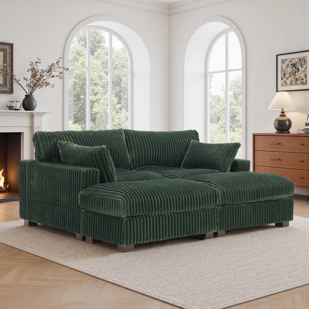 Modern Oversized Plush Corduroy Modular Sectional Sofa with 2 Ottomans