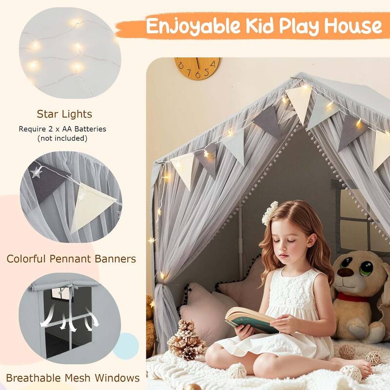 Kids Indoor Playhouse Toddler Play Tent w/ Windows & Cotton Mat