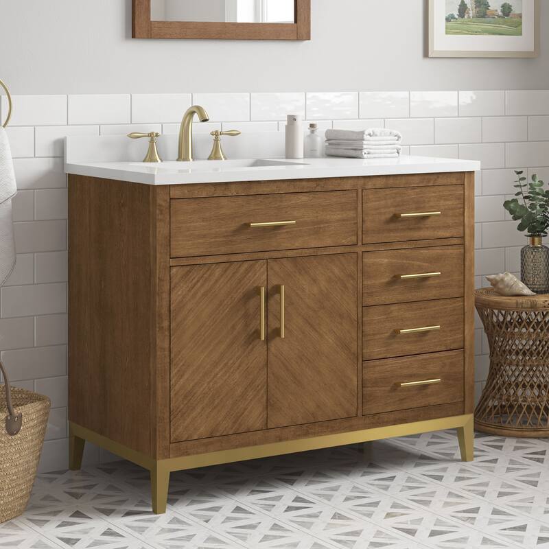 Diya Undermount Single Sink Bathroom Vanity with White Engineered Marble Top