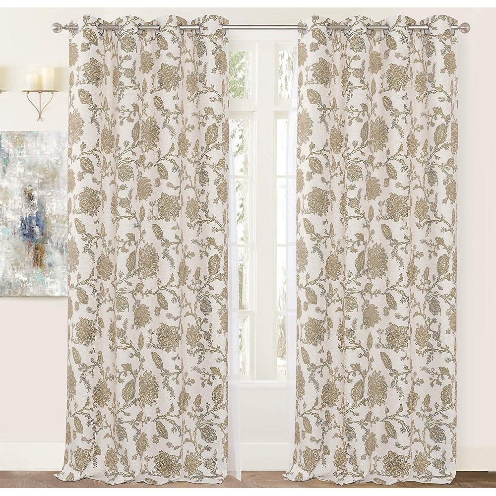 Oleson Jacobean Floral Linen Blend Blackout Curtain Panel