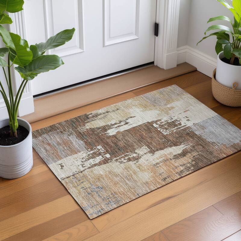 Machine Washable Indoor/ Outdoor Contemporary Fusion Chantille Rug