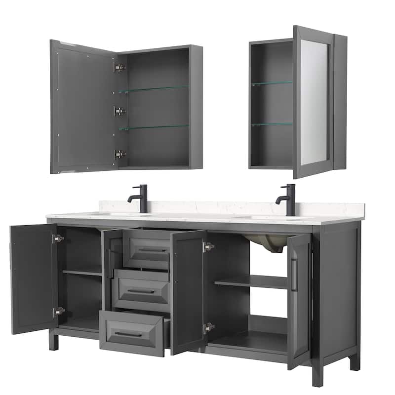 Daria 80 Inch Double Vanity, Cultured Marble Top, Medicine Cabinets
