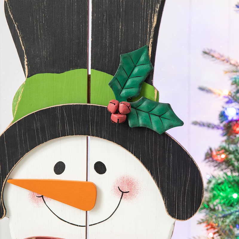 Glitzhome 36"H Christmas Wooden/Metal Snowman Porch Decor with Wreath - 36"