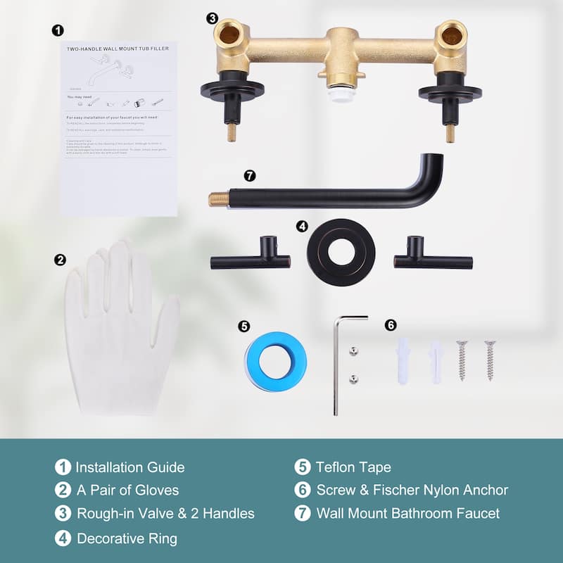 WOWOW Minimalist 12-inch Dual-Handle Bathtub Filler Faucet