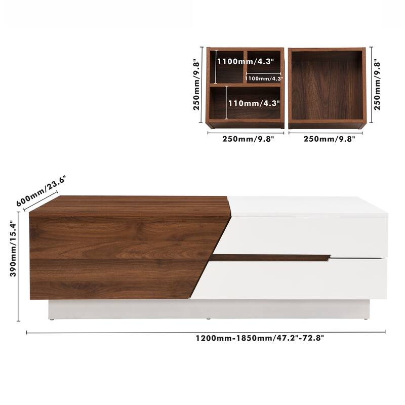 Modern Extendable Sliding Top Coffee Table with Hidden Storage and Drawers