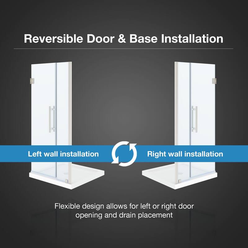 OVE Panama Alcove Frameless Pivot Hinge Shower Door Kit with Base Pan, 2025