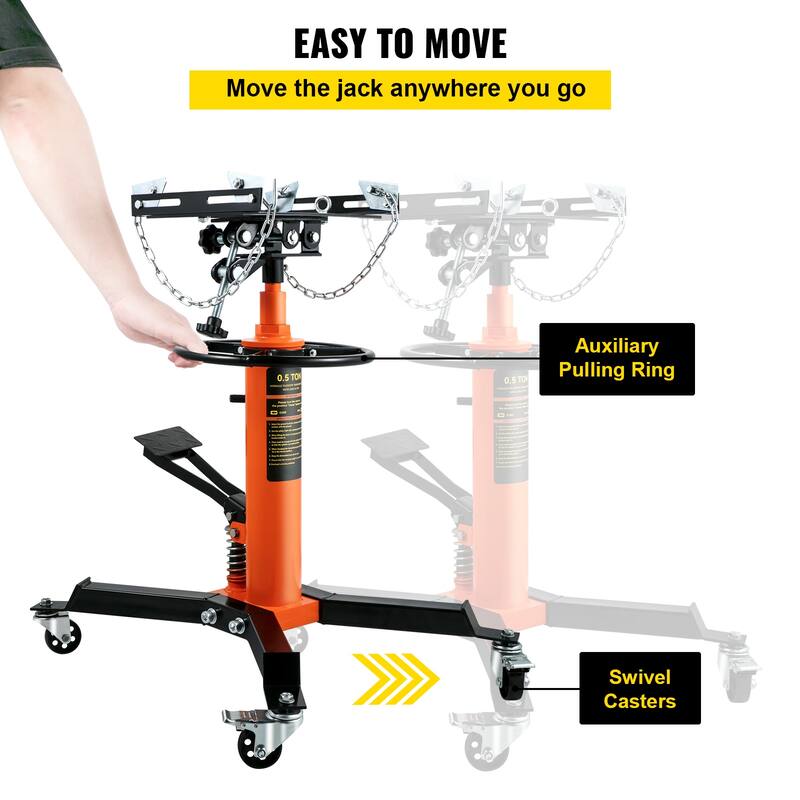 Transmission Jack, Hydraulic Telescopic Transmission Jack, 2-Stage Floor Jack Stand with Foot Pedal, 360° Swivel Wheel