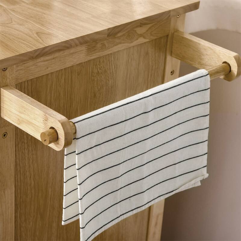 Kitchen Island on Wheels, Natural Hardwood Kitchen Cart with Drawers