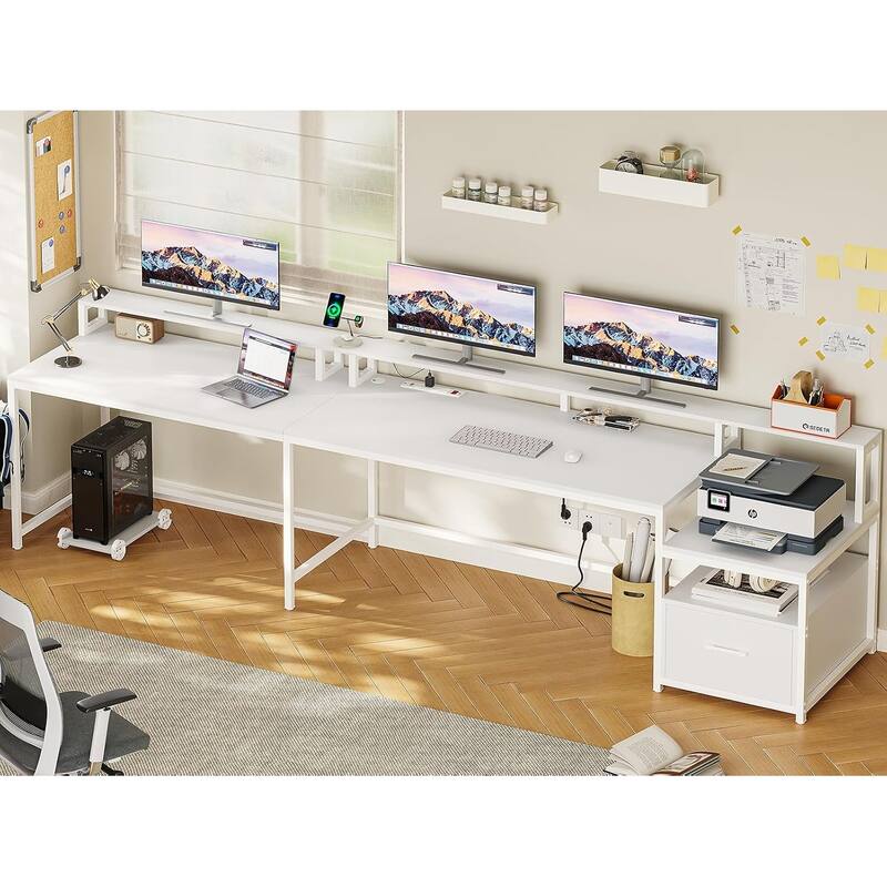 L Shaped Home Office Desk Computer desk File Drawer Power Outlet
