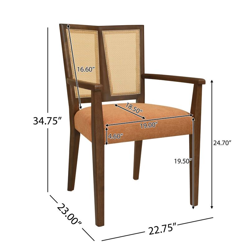 Mid-Century Modern Dining Chair with Rattan Back(Set of 2)