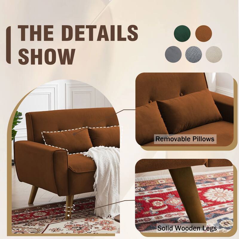 48.82" Small Tufted Loveseat Sofa 2 Set with Tapered Wood Legs