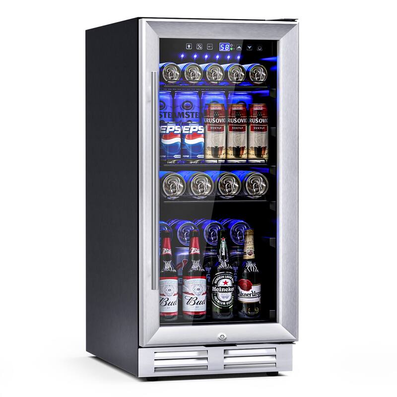 Gymax 15 Inch Beverage Cooler Refrigerator 100 Can Built-in