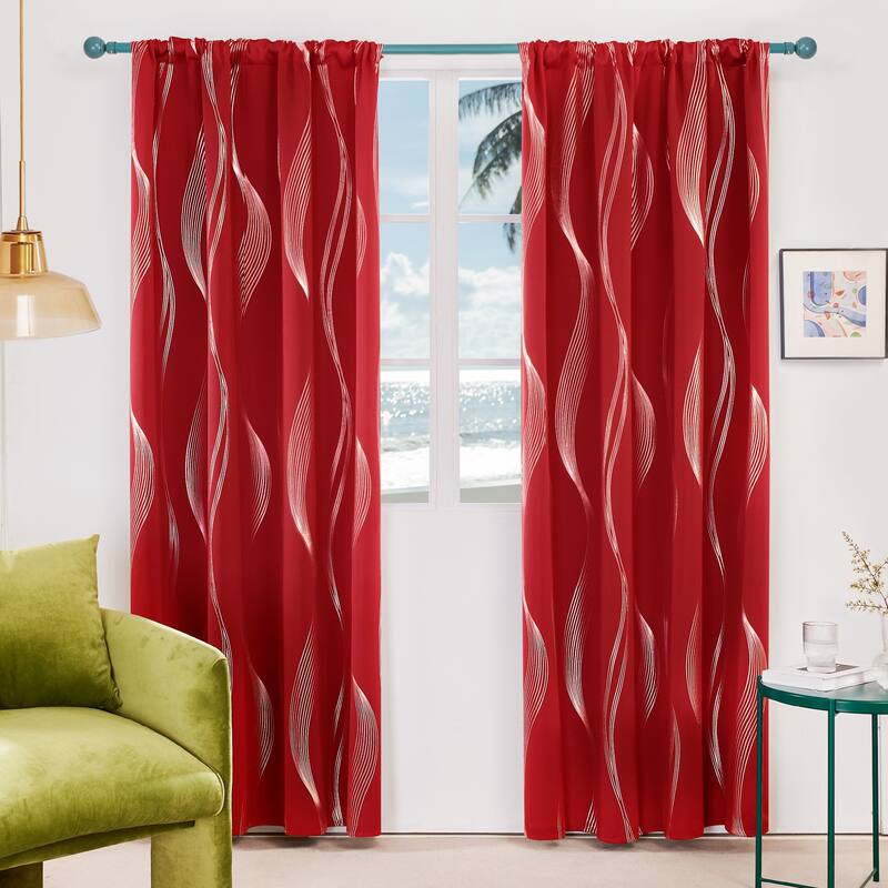 Deconovo Back Tab Rod Pocket Silver Wave Curtains(2 Panel) - W52"x L63" - True Red