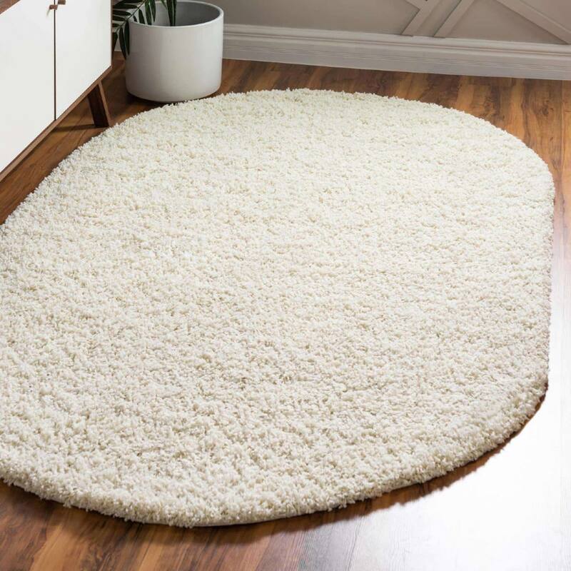 Shag Laurian Collection Area Rug - 8'x10' Oval - Pure Ivory