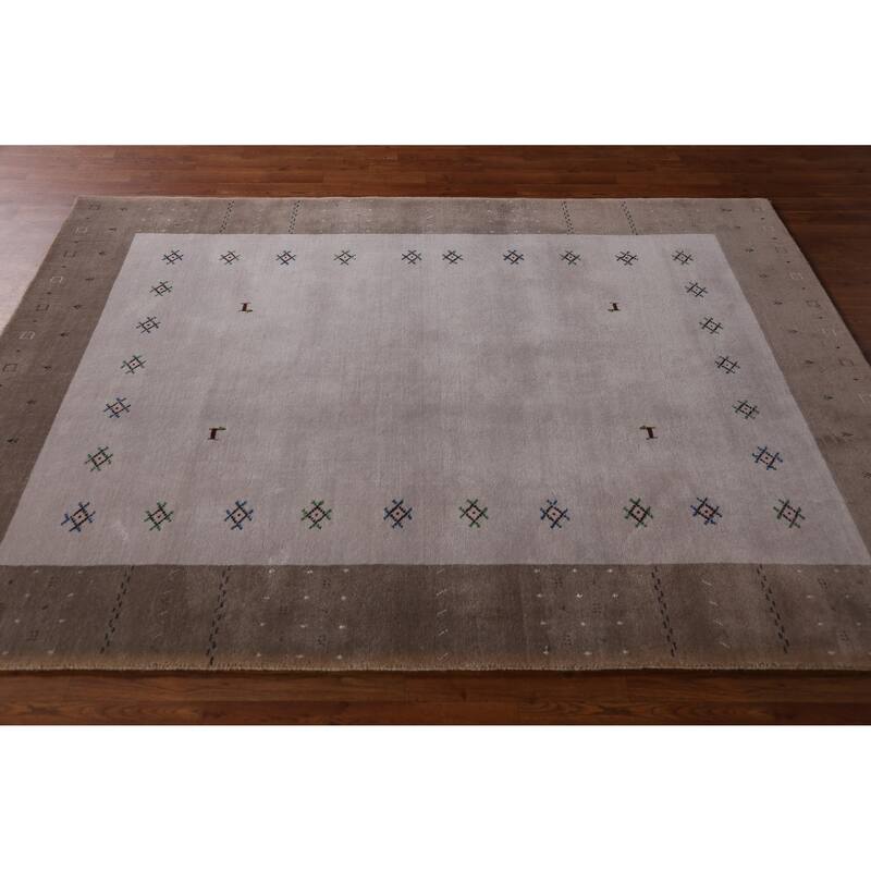 Hand Knotted Oriental 100% Wool Carpet Tribal Animal Pictorial Greys & Charcoal Gabbeh Area Rug - 7' 5'' X 5' 5''
