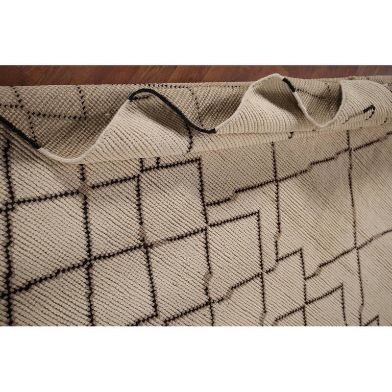 Trellis Moroccan Area Rug Handmade Oriental Beige Wool Carpet - 7'10"x 10'9"