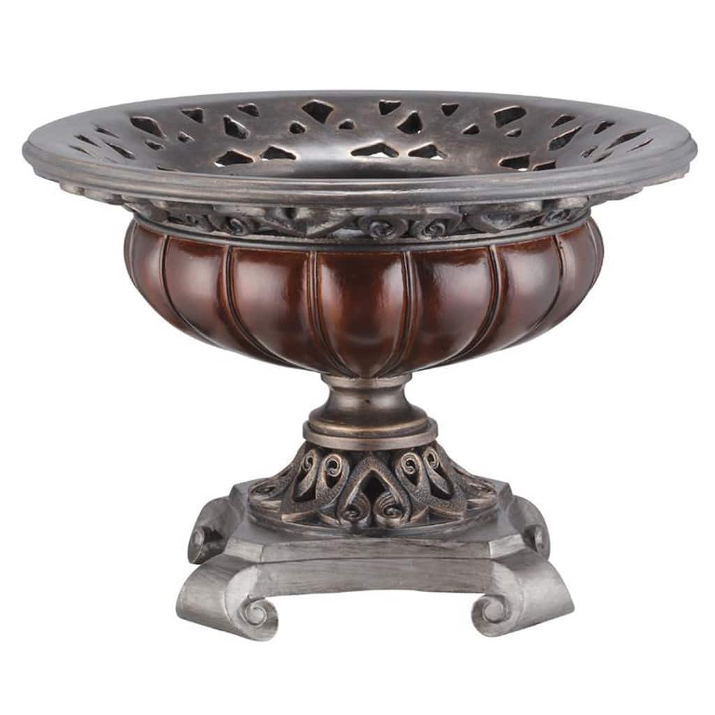 9" Silver and Bronze Polyresin Decorative Centerpiece Pedestal Bowl - 13 x 13 x 9