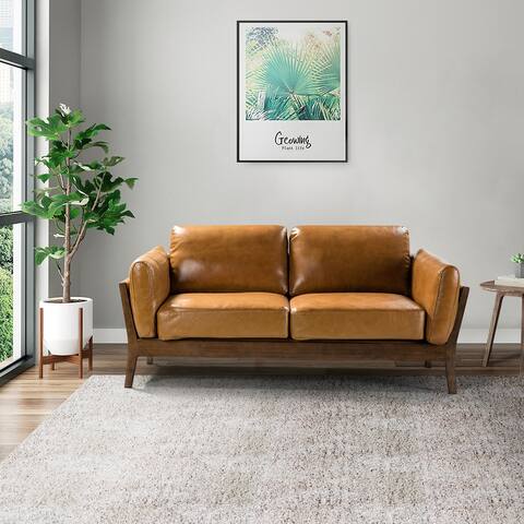 Yukon 74" Comfy Genuine Leather Arm Sofa with Removable Cushions by HULALA HOME
