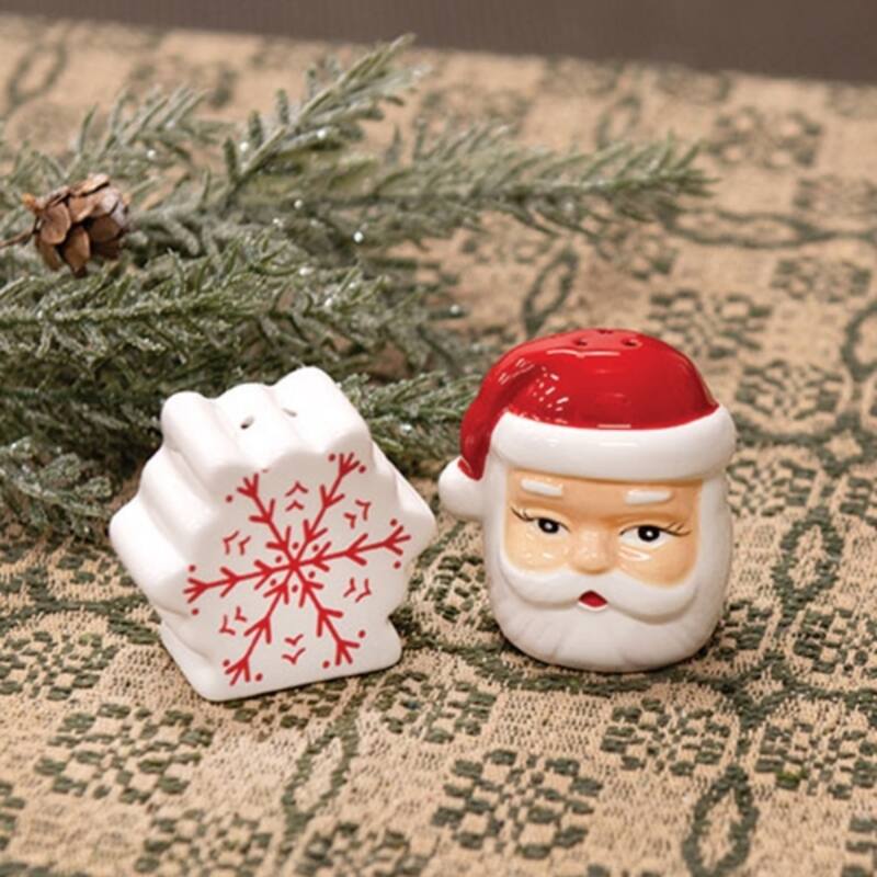 2/Set - Ceramic Santa & Snowflake Salt & Pepper Shakers - Multi