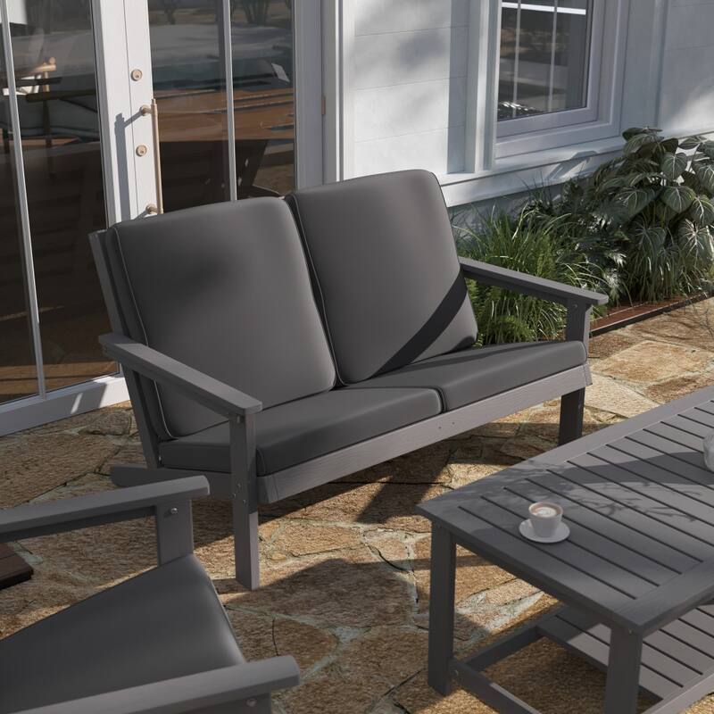 All-Weather Poly Resin Adirondack Loveseat & Cushions - Gray