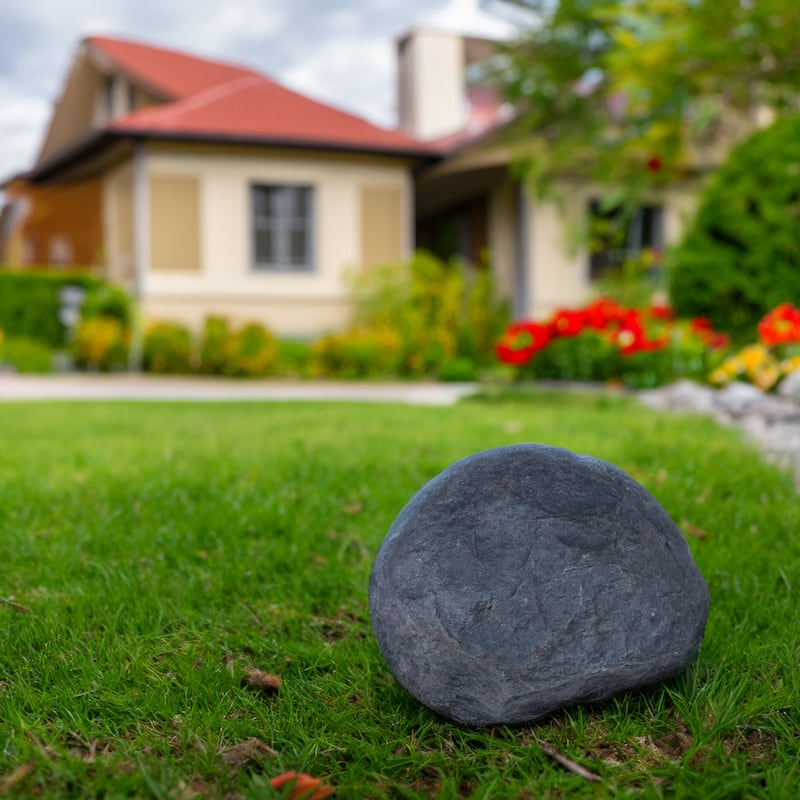 Decorative Outdoor Weather-Resistant Artistic Artificial Faux Stone Rock, Garden Patio Granite Grey Fiberglass Stone