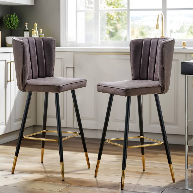 Set of 2 Faux Suede Bar Stools Counter Chair with Four Legs for Dining Bar
