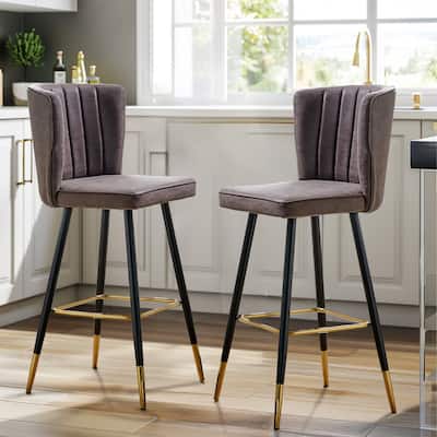Set of 2 Faux Suede Bar Stools Counter Chair with Four Legs for Dining Bar