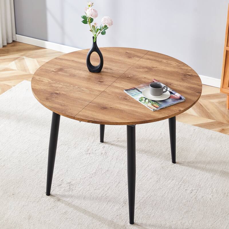 Smart Retractable Walnut MDF Table with Black Metal Legs – Sleek Modern Design for Contemporary Homes - Wood