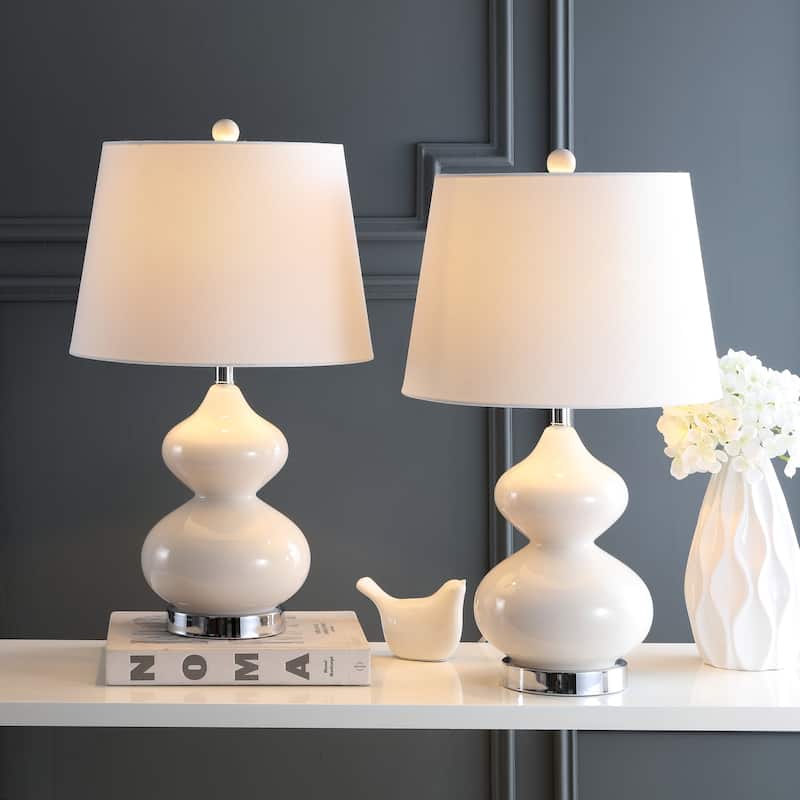 SAFAVIEH Lighting Kimberely 24-inch Double Gourd Glass White Table Lamp (Set of 2) - 14"x14"x24" - 14Wx14Dx24H