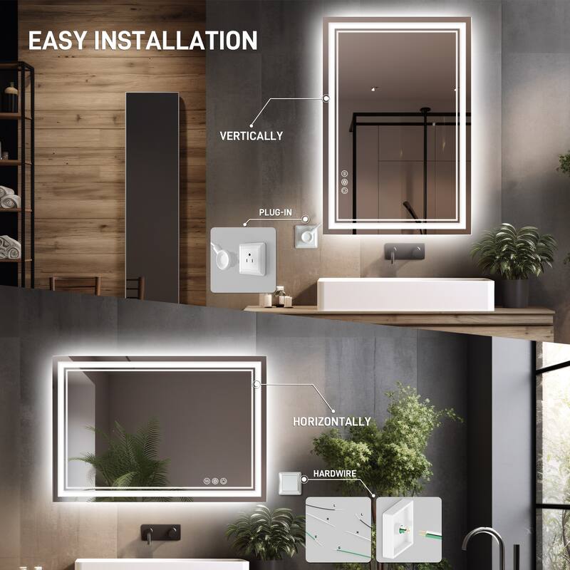 Durx-litecrete LED Wall Mirror Rectangular Frameless Dual Strips LED Bathroom Vanity Mirror