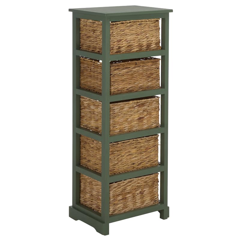 SAFAVIEH Faith Distressed Black 5-Drawer Wicker Basket Storage Tower - 17.3" x 13.4" x 46.1" - 17"W x 13"D x 46"H