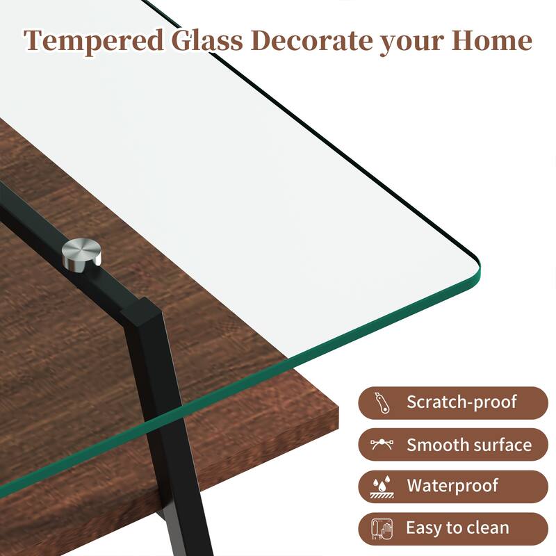 Rectangle Coffee Table with Tempered Glass Tabletop and Metal Legs
