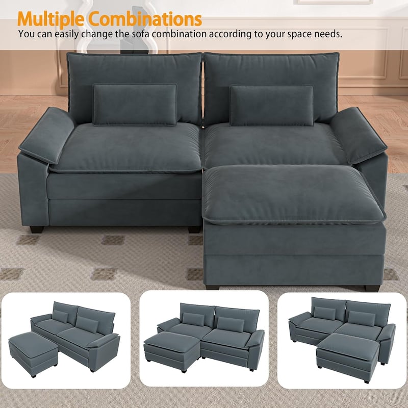 Kullavik Cloud Chenille L-Shaped Sofa, Modular Sectional Sofa with Ottoman, Throw Pillows and Double Layered Cushion