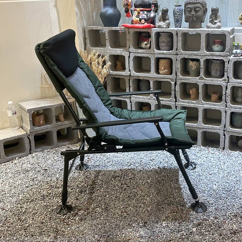 Reclining Camping Chair with Adjustable Backrest & 360° Foot Cup, Foldable Chair with Cushioned Seat & Arc Armrests