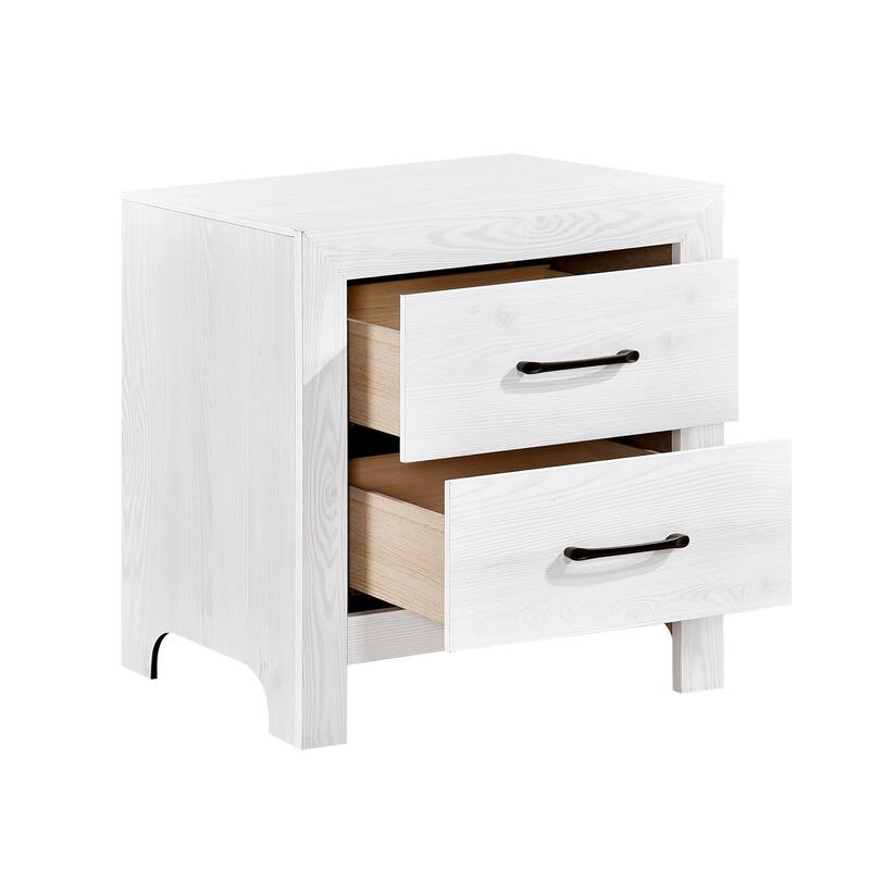 Modern White 1-Pc Nightstand w/ 2 Drawers & Black Hardware for Bedroom - White