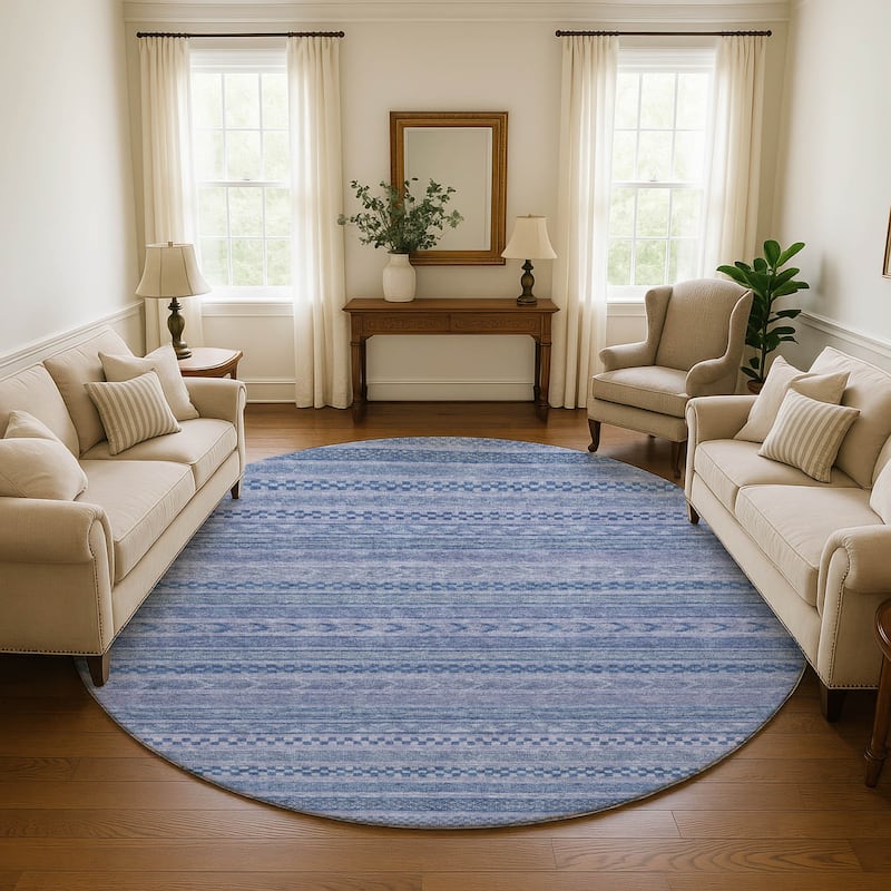 Premium Washable Super Soft Boho Stripes Mayfield Rug - Denim - 8' x 8'