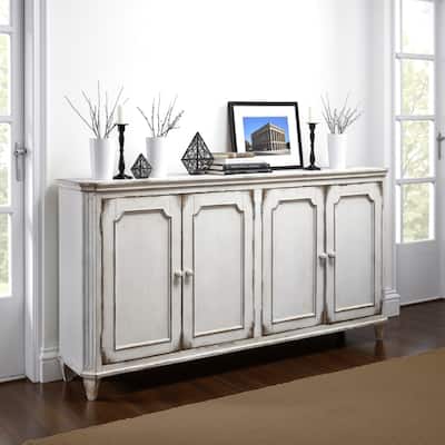 4 Panel Door Cabinet with Fluted Detail, Antique White