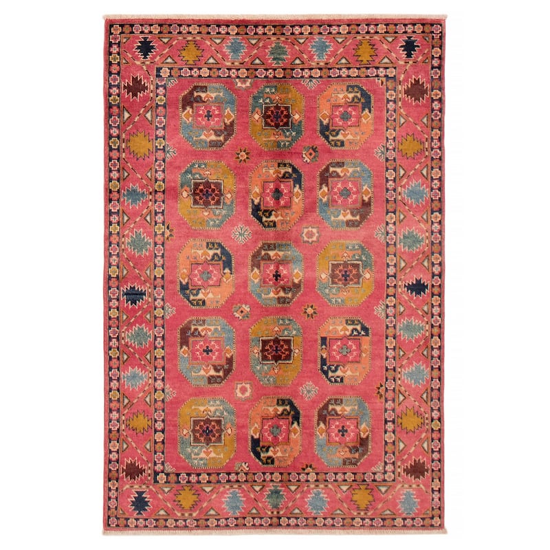 ECARPETGALLERY Hand-knotted Uzbek Ghazni Pink Wool Rug - 3'11 x 5'10 - Dark Pink - 3'11 x 5'10
