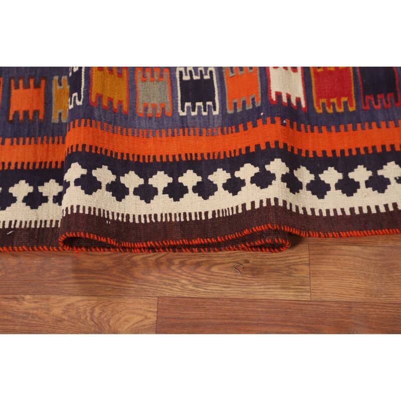 Orange Kilim Qashqai Persian Vintage Rug Hand-Woven Wool Carpet - 5'3"x 7'8"