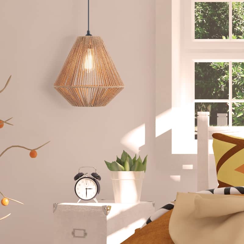 CO-Z Boho Handwoven Hemp Rope Pendant Light Fixture - Tan