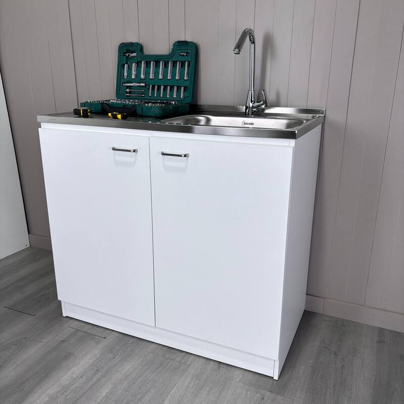 TUHOME Napoles Utility Sink Cabinet with Integrated Steel Sink