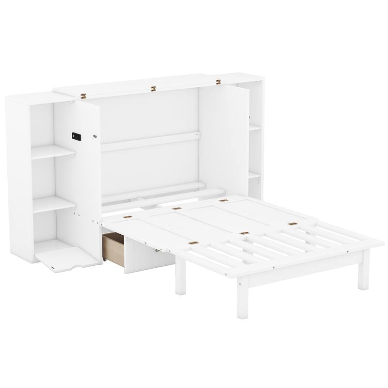 Queen Size Murphy Bed with Shelves, Drawers, USB Ports