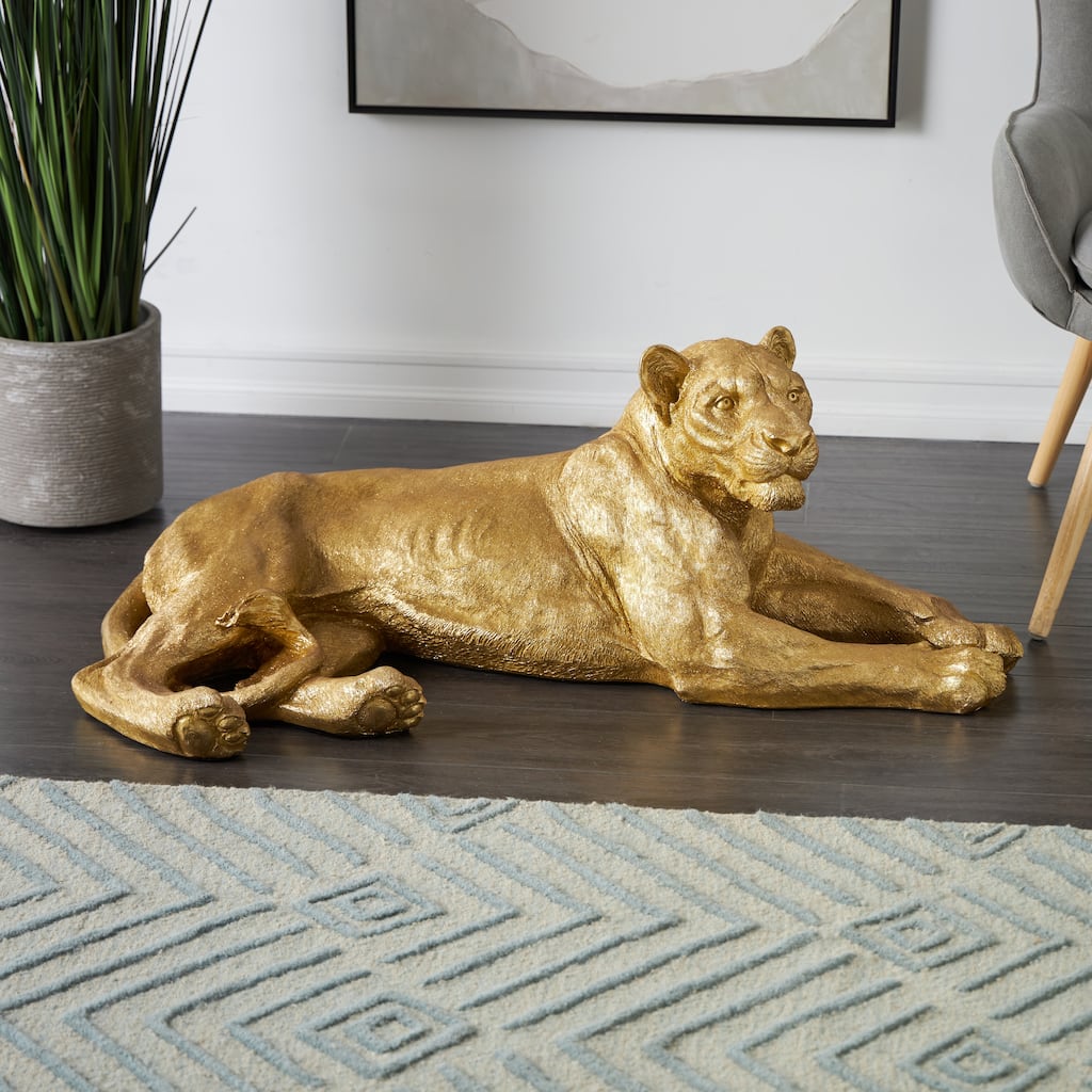 Gold Resin Laying Tiger Decorative Sculpture