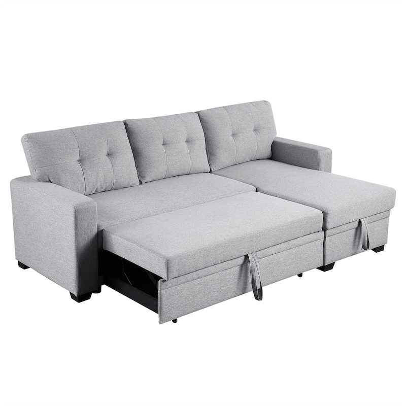Upholstered Pull Out Sectional Sofa with Chaise and Removable Cushions