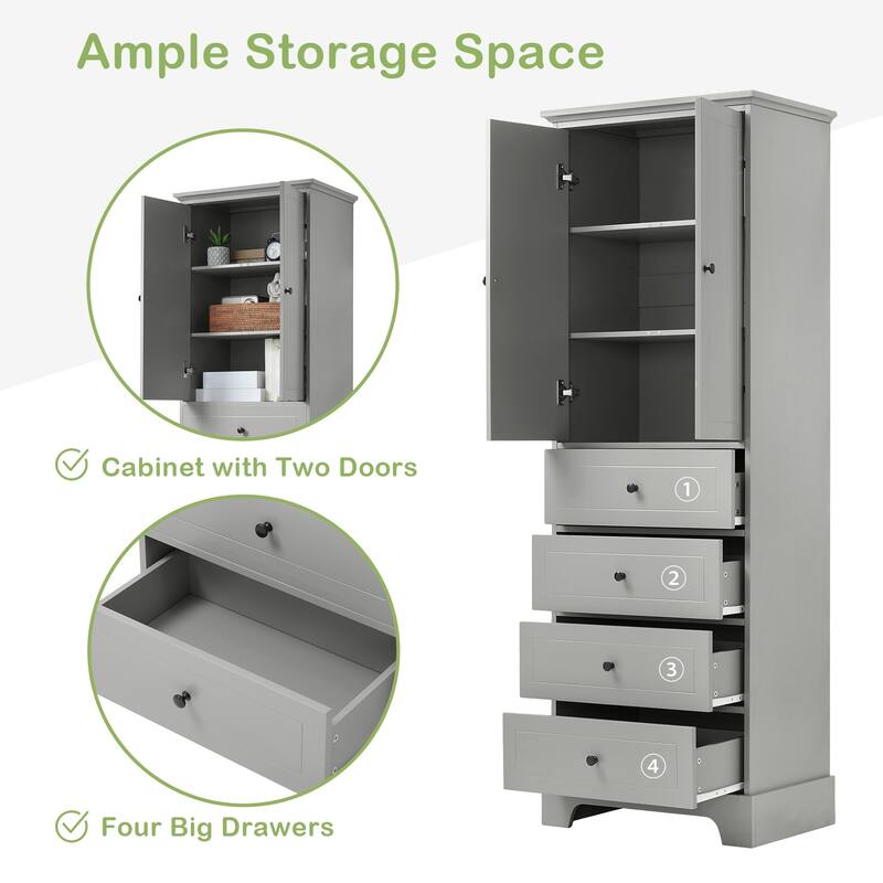 Classic Bathroom Storage Cabinet with 2 Doors & 4 Drawers — Elegant & Versatile