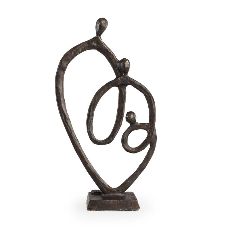 Handcrafted Abstract Heart-Shaped Family Sculpture - 7" - Bronze
