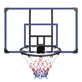 Roomfitters Wall-Mounted Basketball Hoop, 45x29 Inch Shatterproof Backboard, Folding Hoop with All-Weather Mesh, Black+Blue