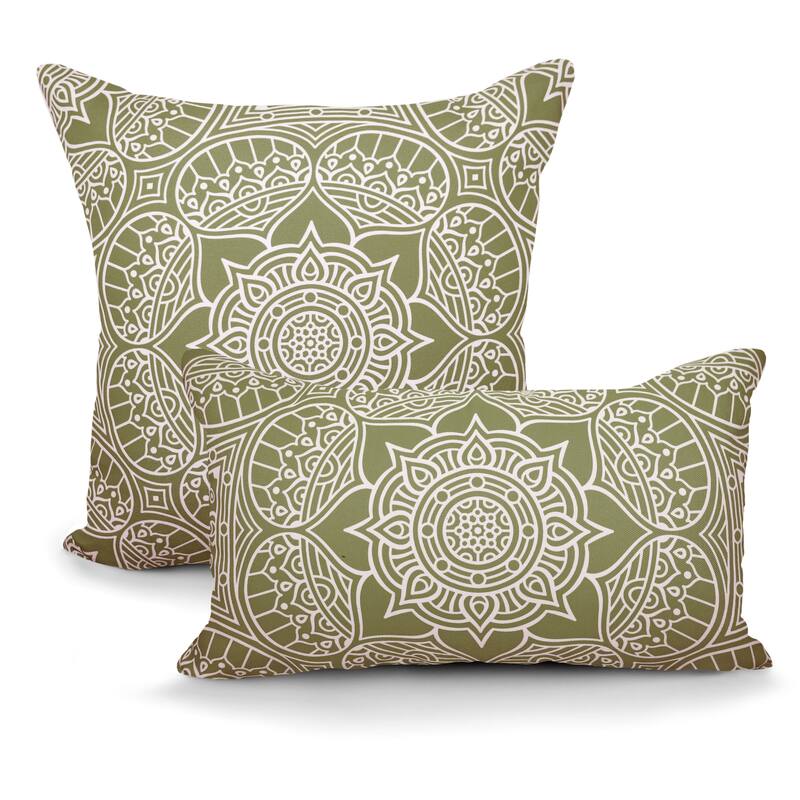Decorative Indoor/Outdoor Weatherproof Lumbar Throw Pillows with Inserts (Set of 2) -12x20 - 18x18 Inches