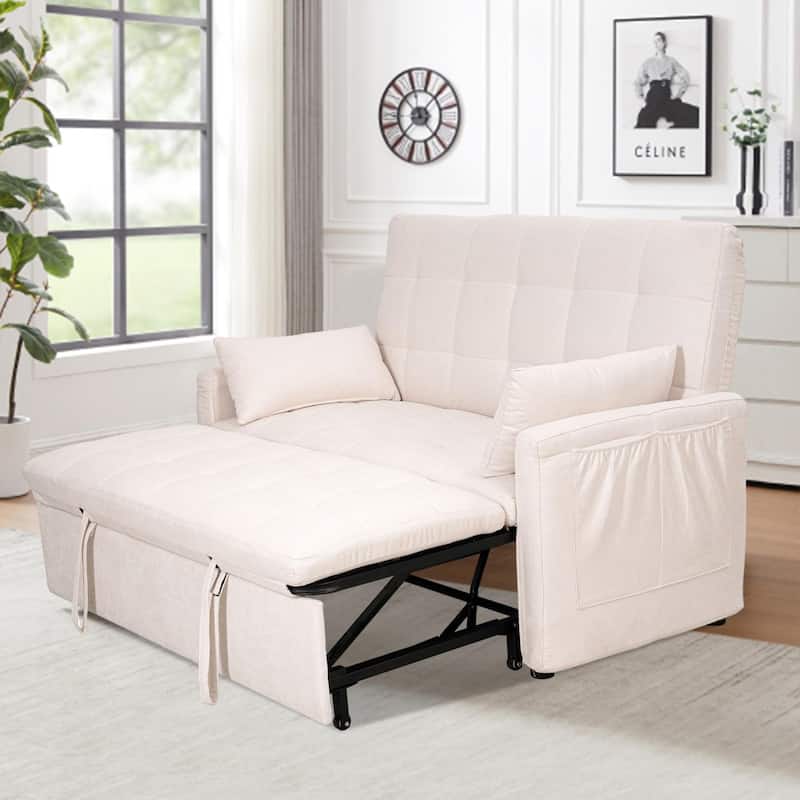 GDFStudio - Linen Convertible 61" Sofa Bed with Adjustable Backrest